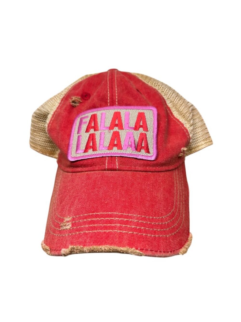 FaLaLa Hat SnapBack Christmas Holiday Red Graphic Mesh